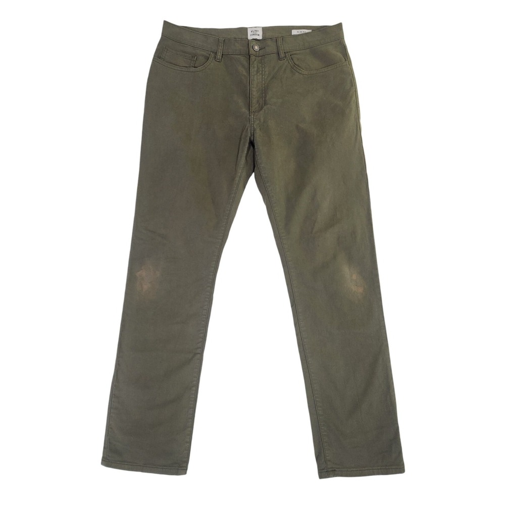 Flint and Tinder Slim Fit Pants Men's 34x30 Green Olive 5 Pocket Straight Leg